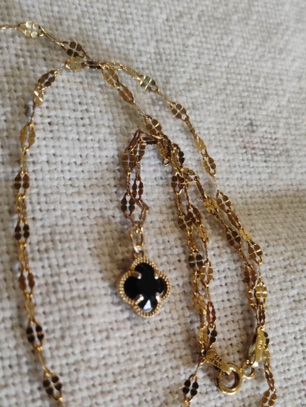 Gold Over Sterling Silver Black Stone Necklace - Picture 4 of 10